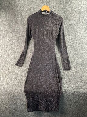 Meshki Shimmer Long Sleeve backless Midi Dress - Black